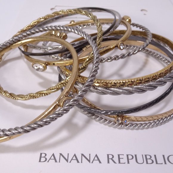 Banana Republic Mixed Metal Crystal Stackable Bangle Bracelet Set of 12 NWOT 88 - Picture 12 of 13